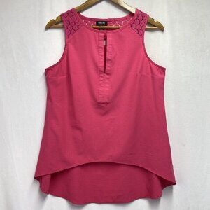 NICOLE MILLER Perforated Sleeveless Keyhole Neck Lace Top Women Medium Pink
